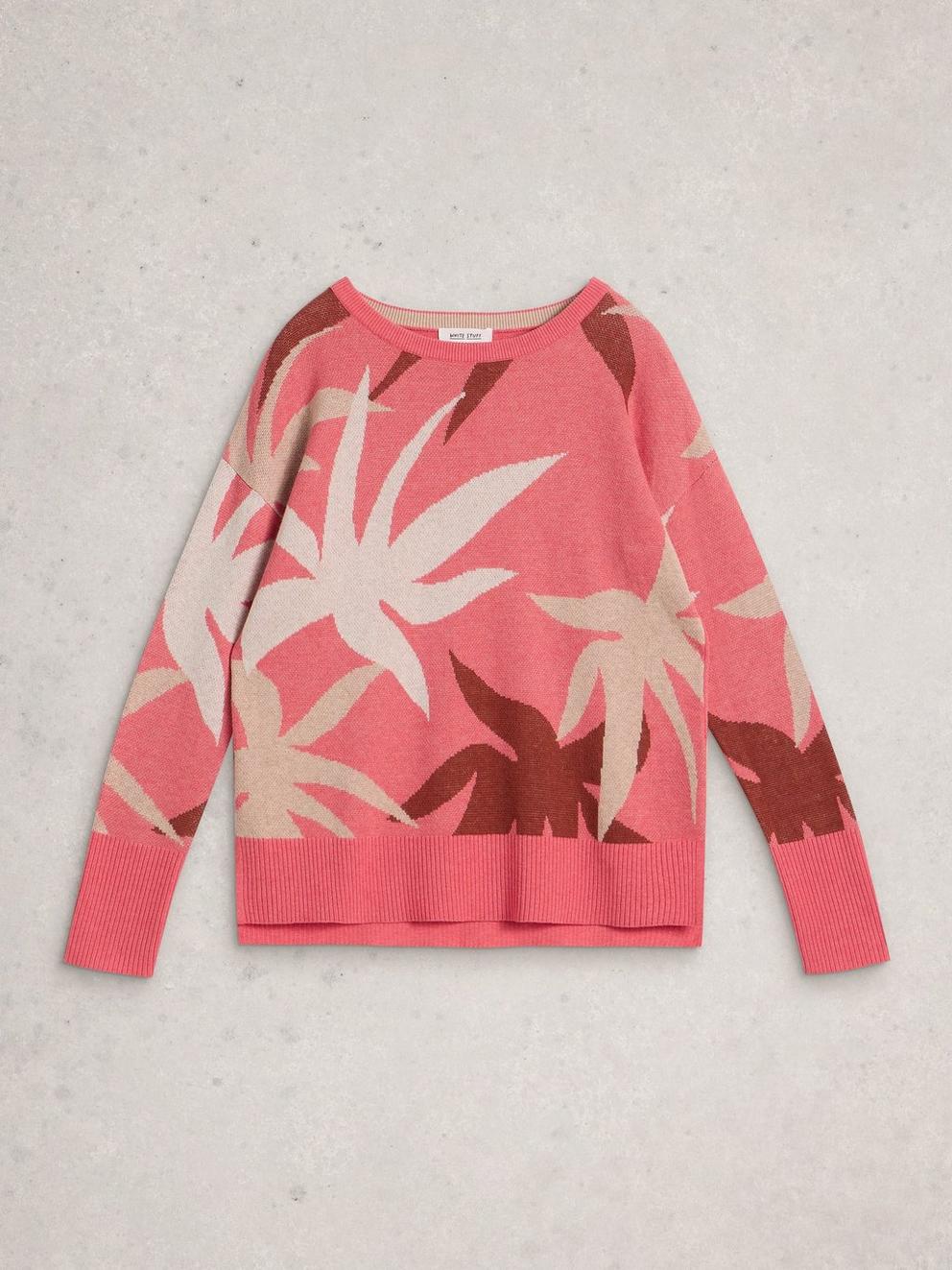 OLIVE LONG SLEEVE CREW NECK JUMPER in CORAL MLT - FLAT FRONT