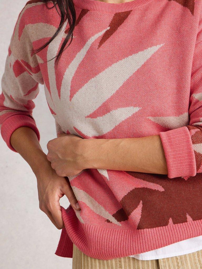 OLIVE LONG SLEEVE CREW NECK JUMPER in CORAL MLT - MODEL DETAIL