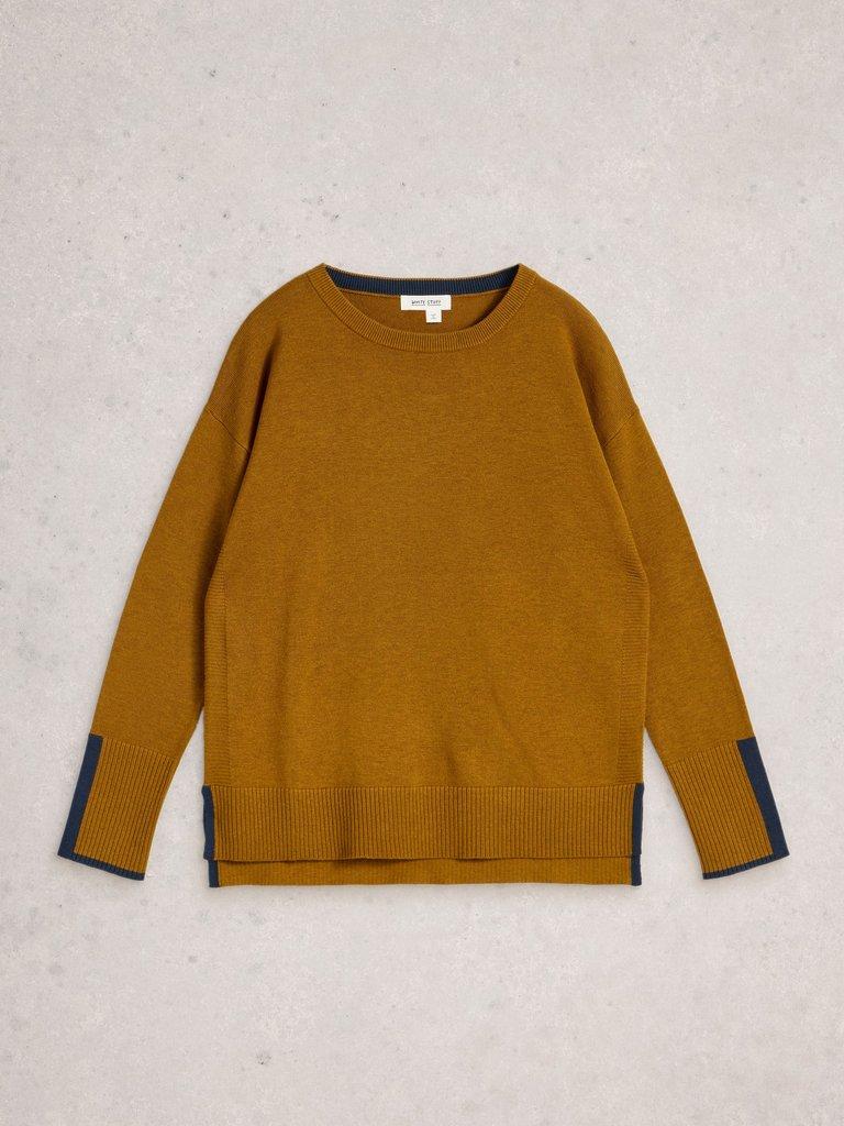 OLIVE LONG SLEEVE CREW NECK JUMPER in DK CHART - FLAT FRONT