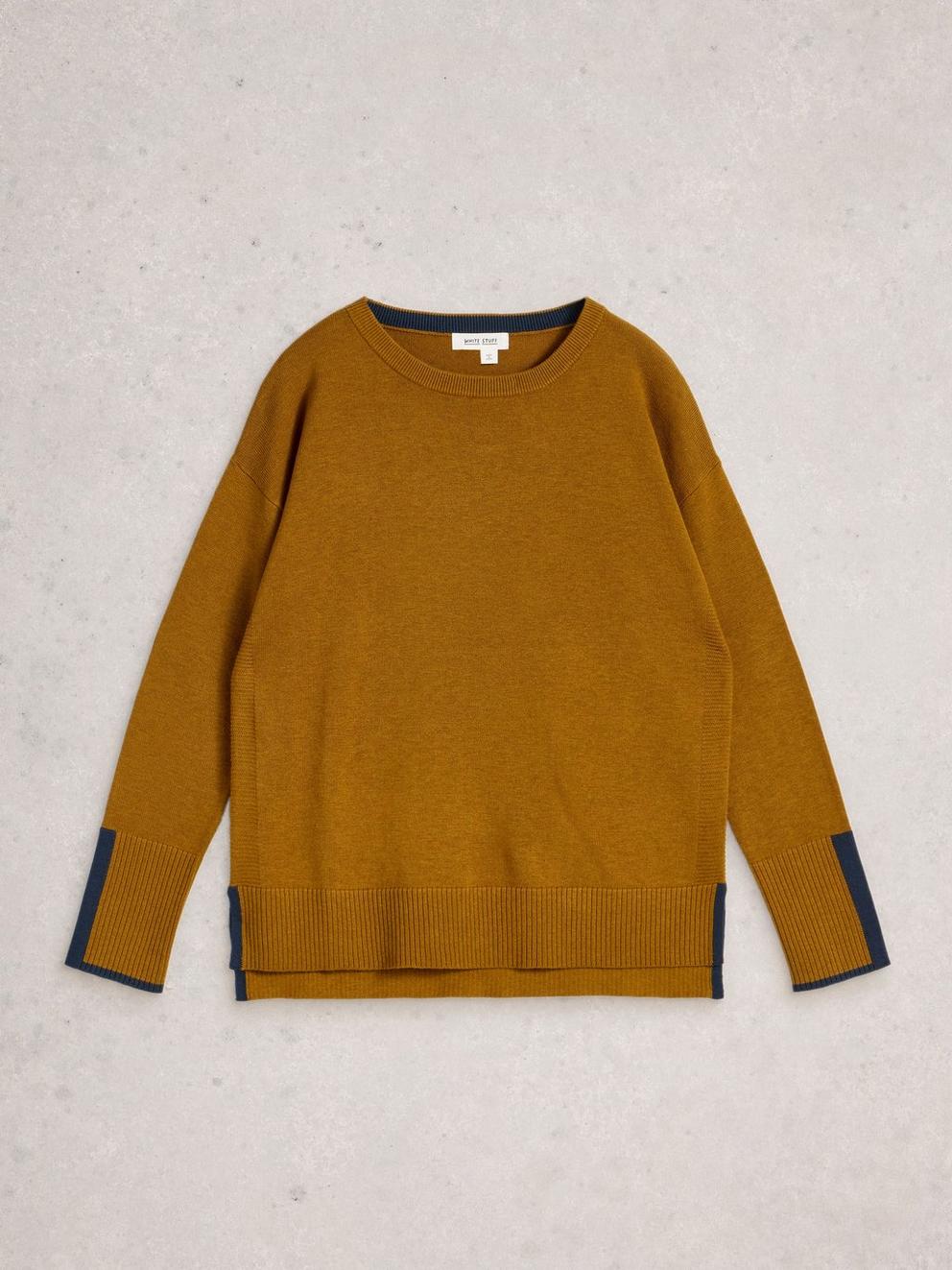 OLIVE LONG SLEEVE CREW NECK JUMPER in DK CHART - FLAT FRONT