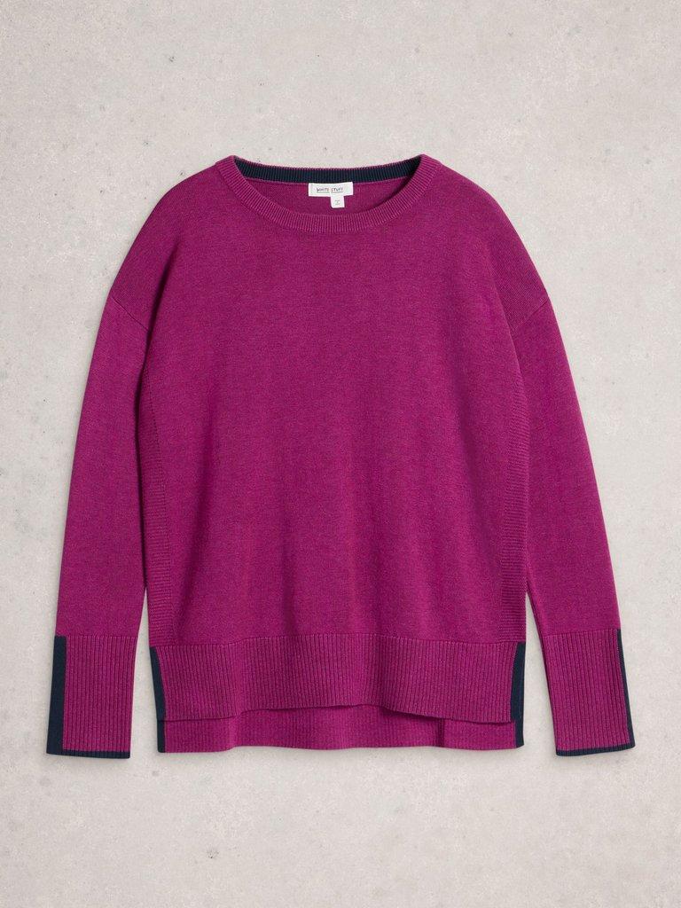 OLIVE LONG SLEEVE CREW NECK JUMPER in DK PLUM - FLAT FRONT