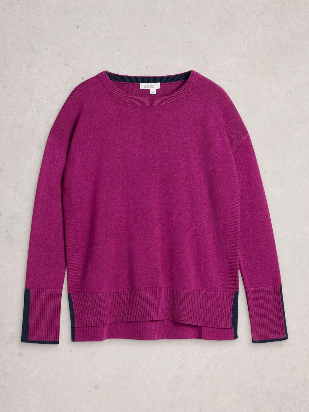 OLIVE LONG SLEEVE CREW NECK JUMPER in DK PLUM - FLAT FRONT