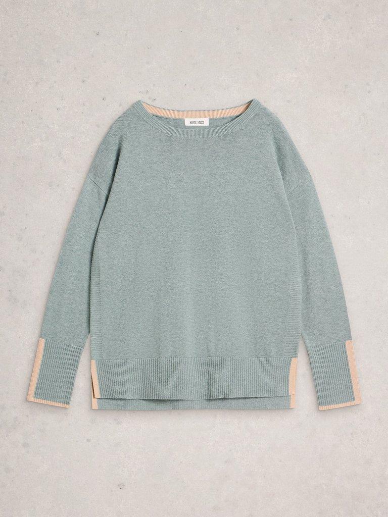OLIVE LONG SLEEVE CREW NECK JUMPER in DUS GREEN - FLAT FRONT