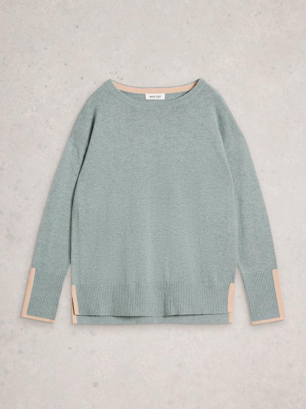 OLIVE LONG SLEEVE CREW NECK JUMPER in DUS GREEN - FLAT FRONT