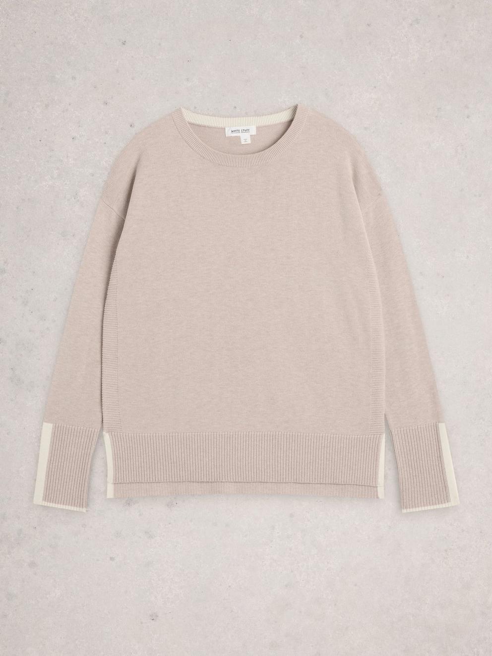 OLIVE LONG SLEEVE CREW NECK JUMPER in LGT NAT - FLAT FRONT