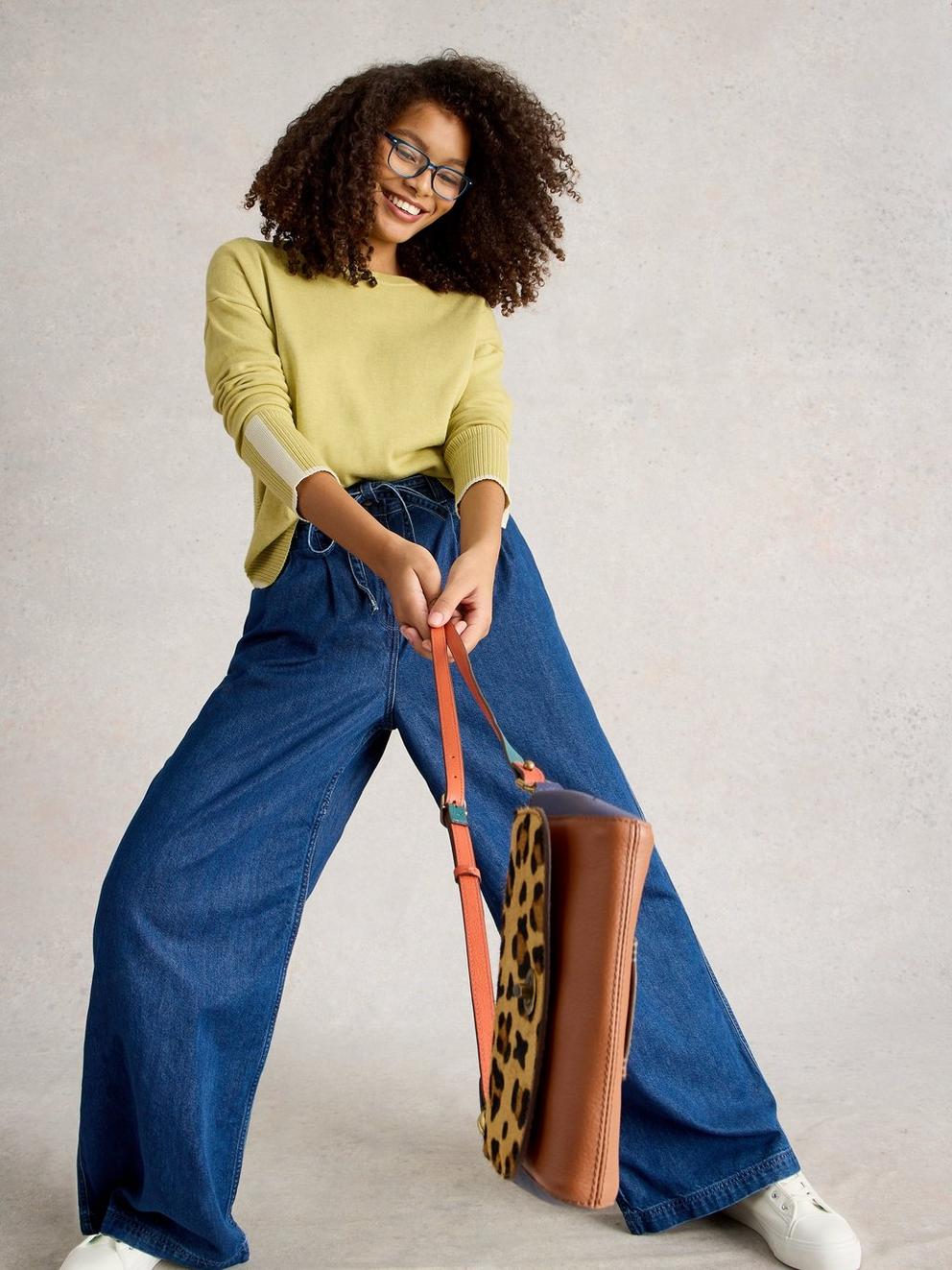 OLIVE LONG SLEEVE CREW NECK JUMPER in LGT YELLOW - LIFESTYLE