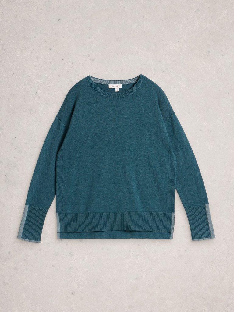 OLIVE LONG SLEEVE CREW NECK JUMPER in MID BLUE - FLAT FRONT