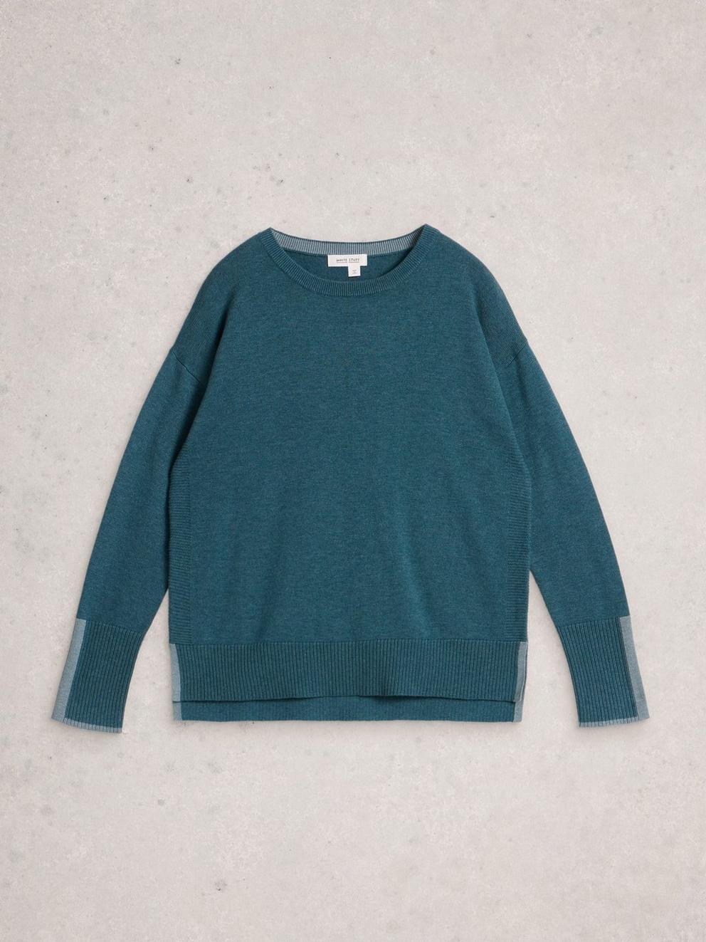 OLIVE LONG SLEEVE CREW NECK JUMPER in MID BLUE - FLAT FRONT