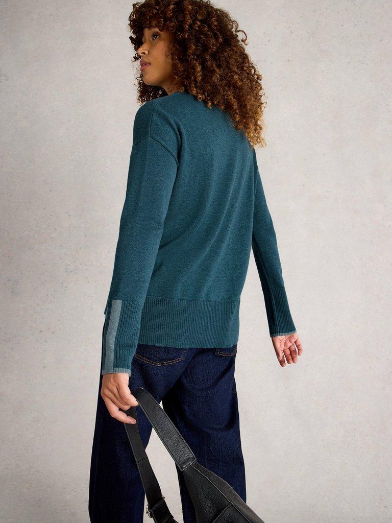OLIVE LONG SLEEVE CREW NECK JUMPER in MID BLUE - MODEL BACK