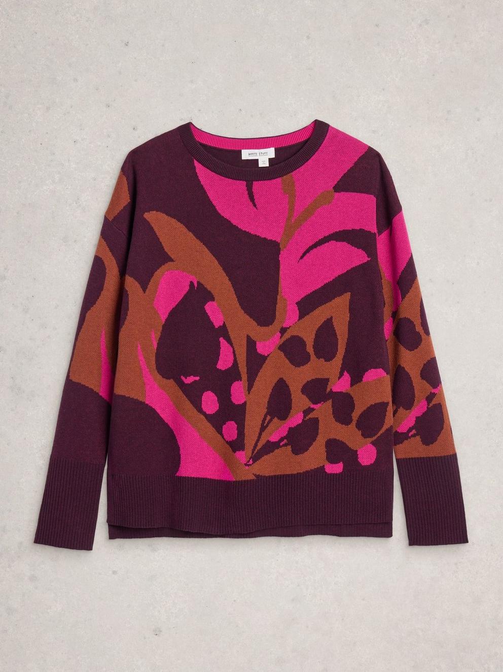 OLIVE LONG SLEEVE CREW NECK JUMPER in PLUM MLT - FLAT FRONT
