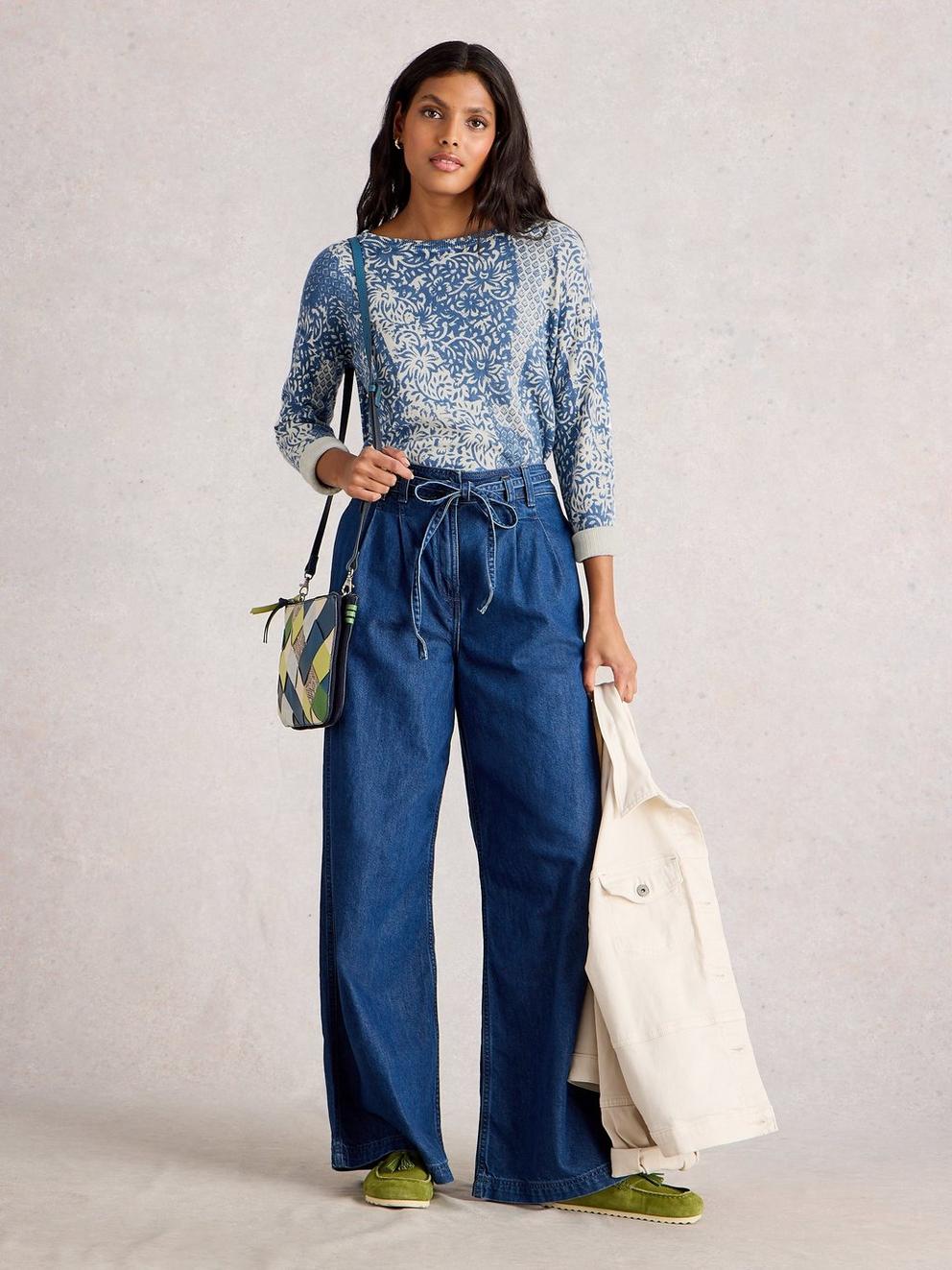 OLIVE PRINT JUMPER in BLUE PR - MODEL FRONT