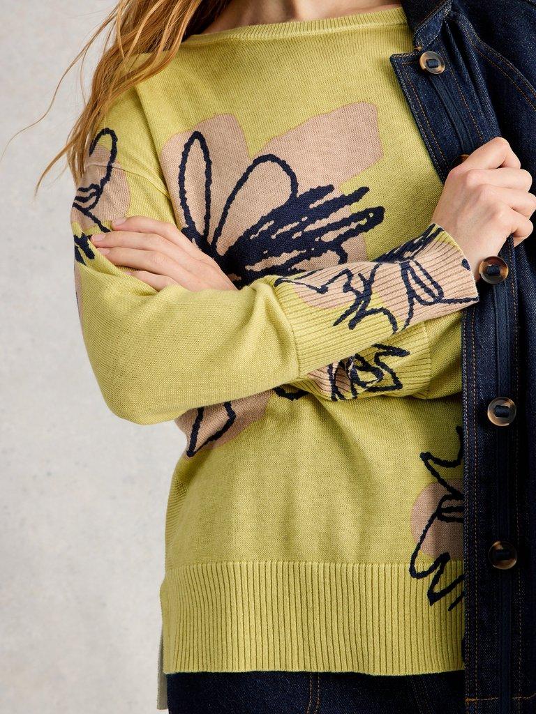 OLIVE PRINT JUMPER in YELLOW MLT - MODEL DETAIL