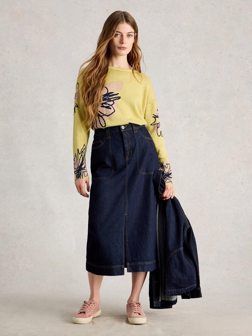 OLIVE PRINT JUMPER in YELLOW MLT - MODEL FRONT