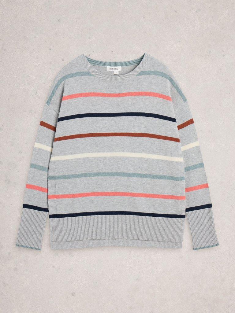 OLIVE STRIPED CREW NECK JUMPER in GREY MLT - FLAT FRONT
