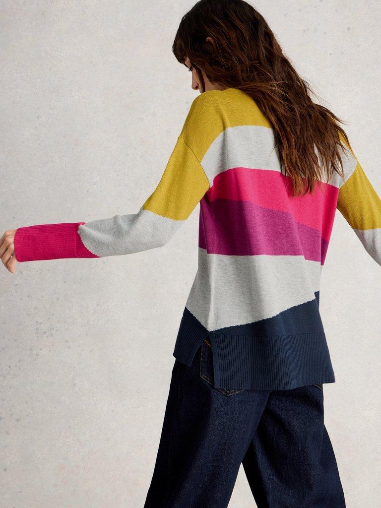 OLIVE COLOURBLOCK JUMPER in PLUM MLT - MODEL BACK