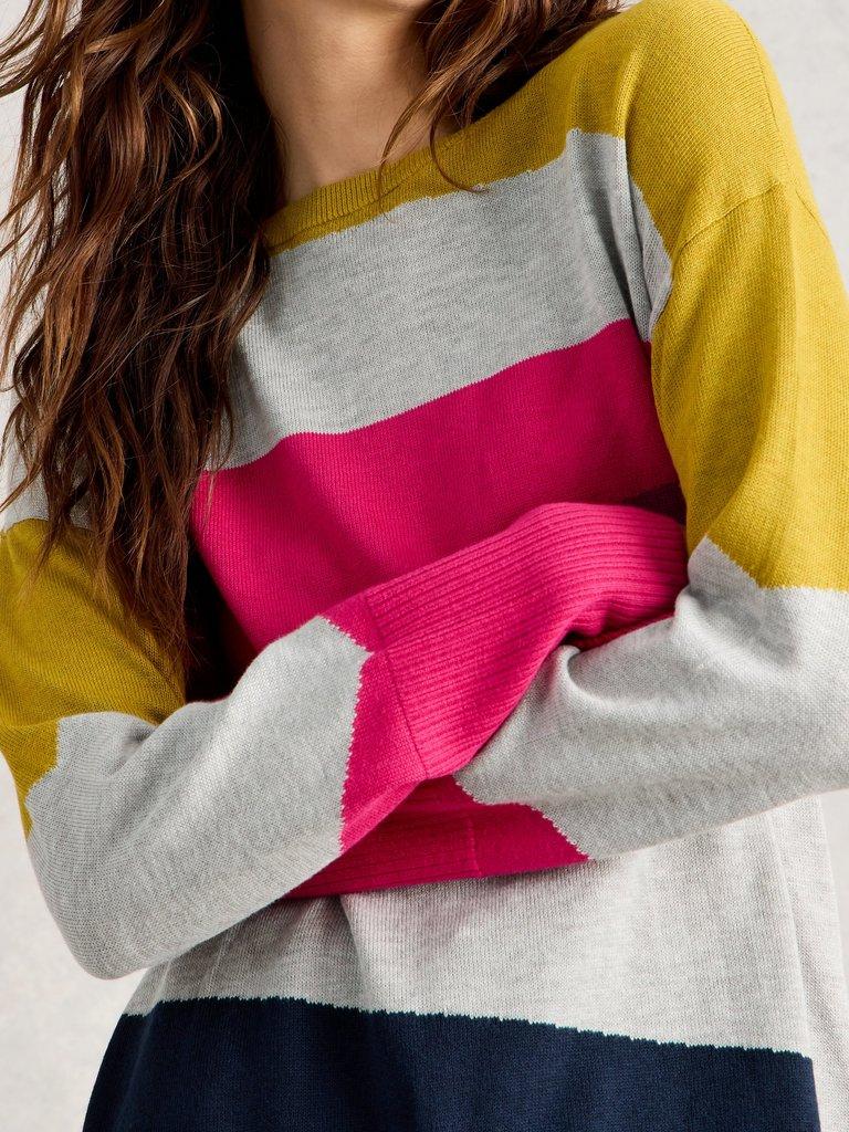 OLIVE COLOURBLOCK JUMPER in PLUM MLT - MODEL DETAIL