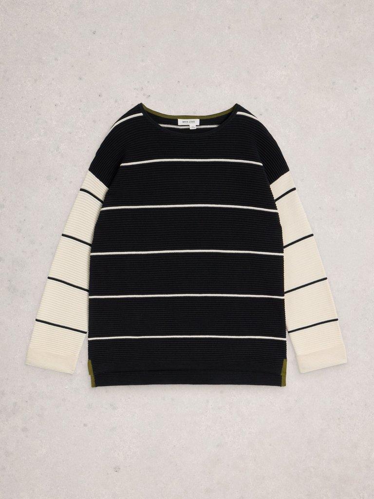 JANA STRIPED CREW NECK JUMPER in BLK MLT - FLAT FRONT