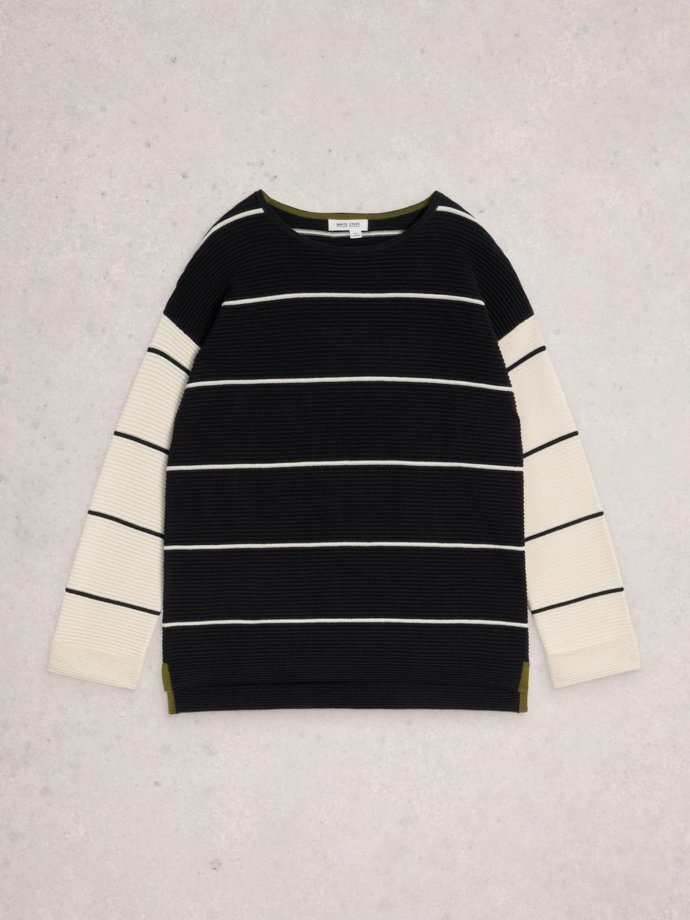 JANA STRIPED CREW NECK JUMPER in BLK MLT - FLAT FRONT