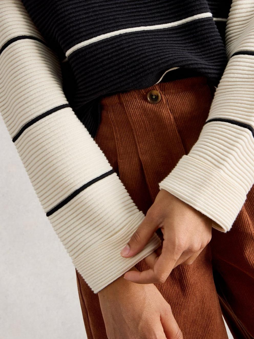 JANA STRIPED CREW NECK JUMPER in BLK MLT - MODEL BACK