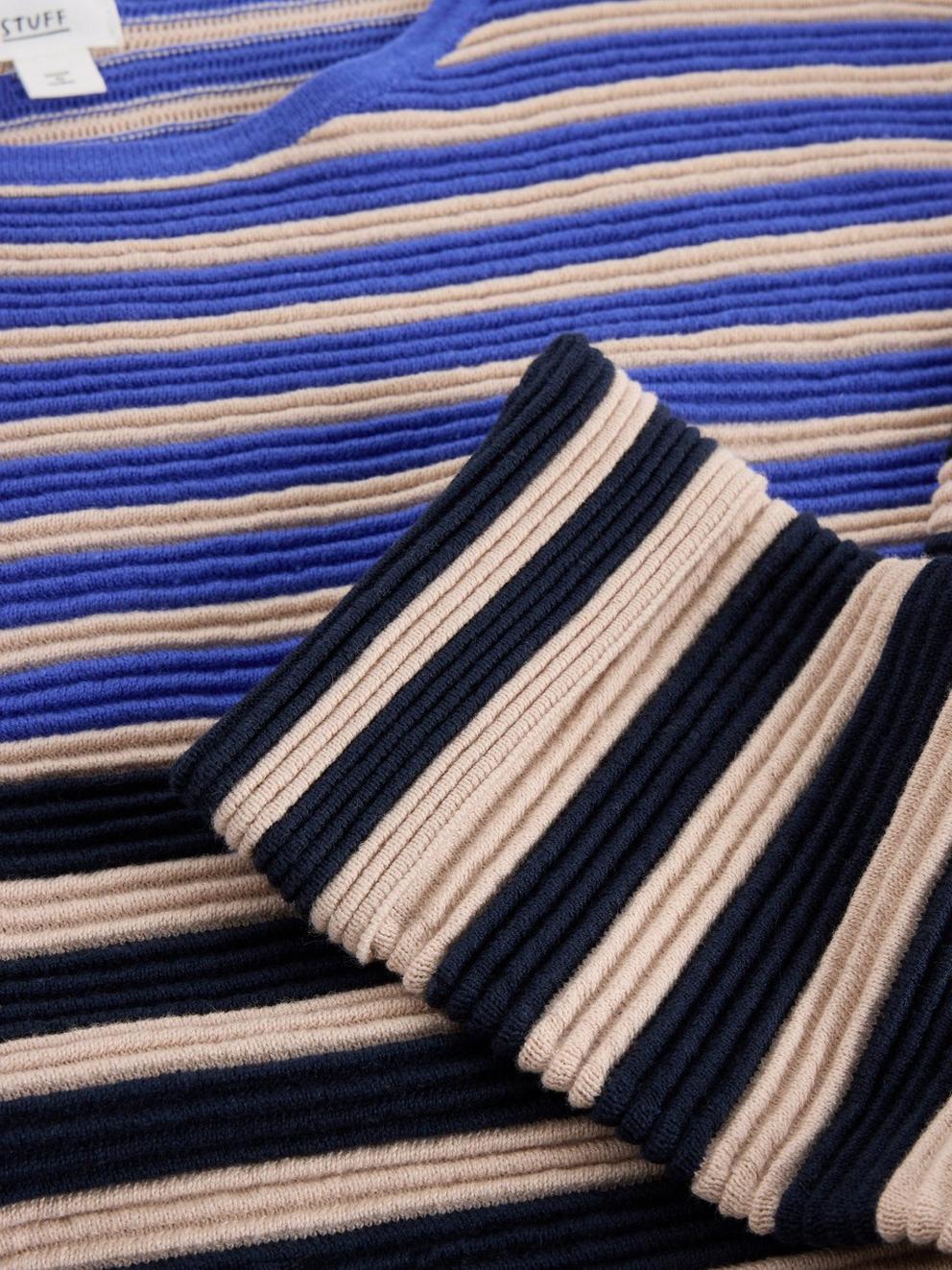 JANA STRIPED CREW NECK JUMPER in BLUE MLT - FLAT DETAIL