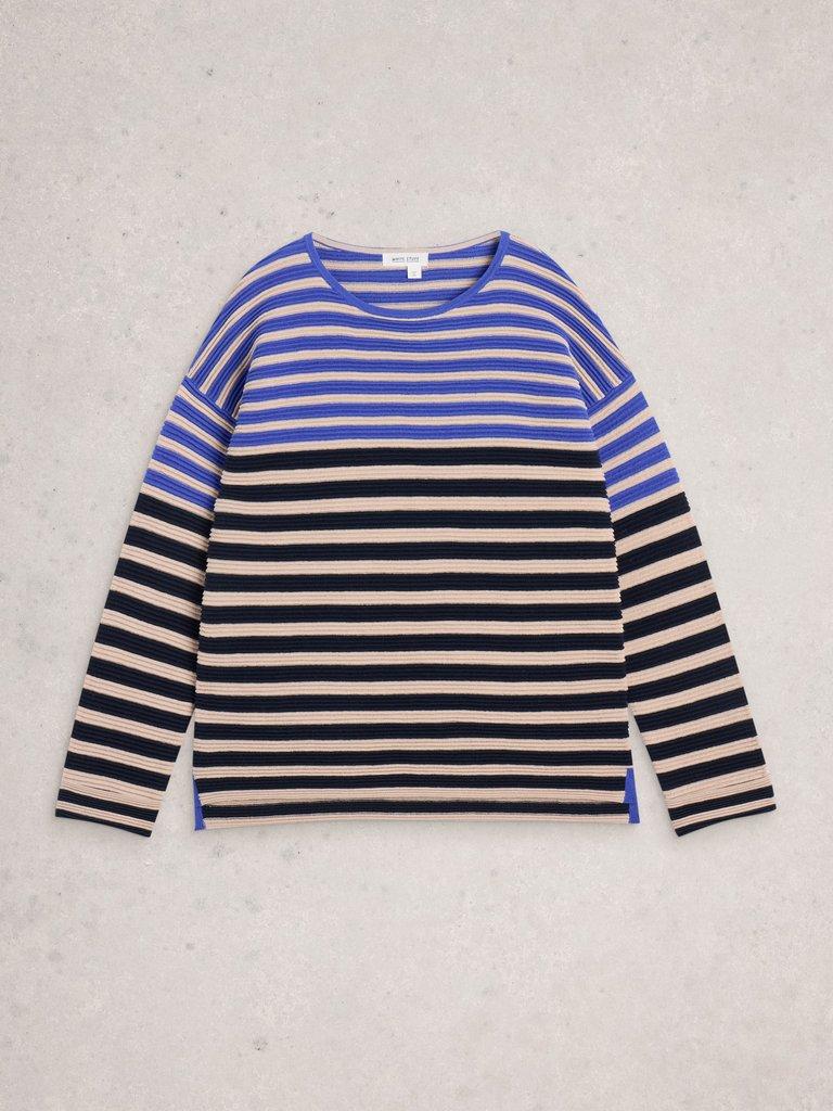 JANA STRIPED CREW NECK JUMPER in BLUE MLT - FLAT FRONT