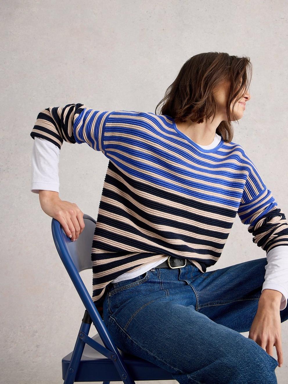 JANA STRIPED CREW NECK JUMPER in BLUE MLT - LIFESTYLE