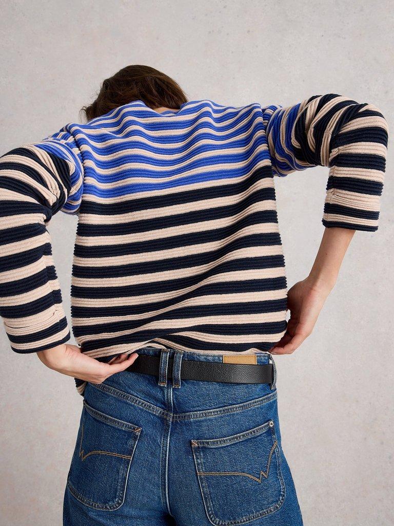 JANA STRIPED CREW NECK JUMPER in BLUE MLT - MODEL BACK