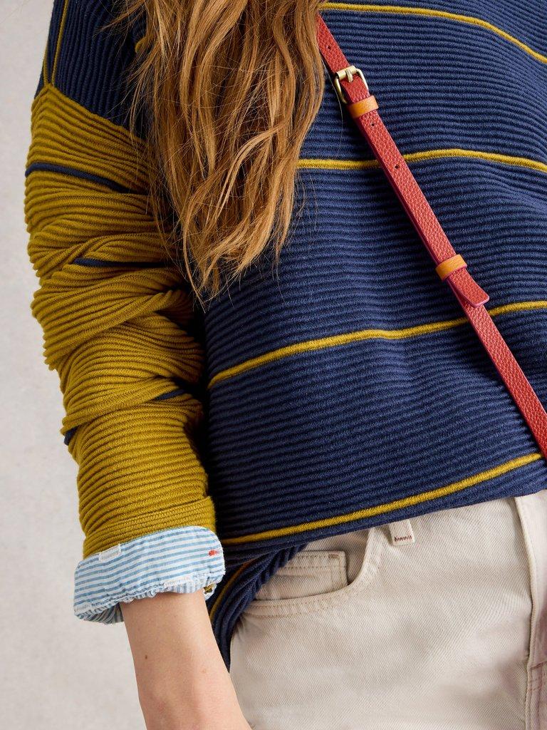 JANA STRIPED CREW NECK JUMPER in NAVY MULTI - MODEL DETAIL