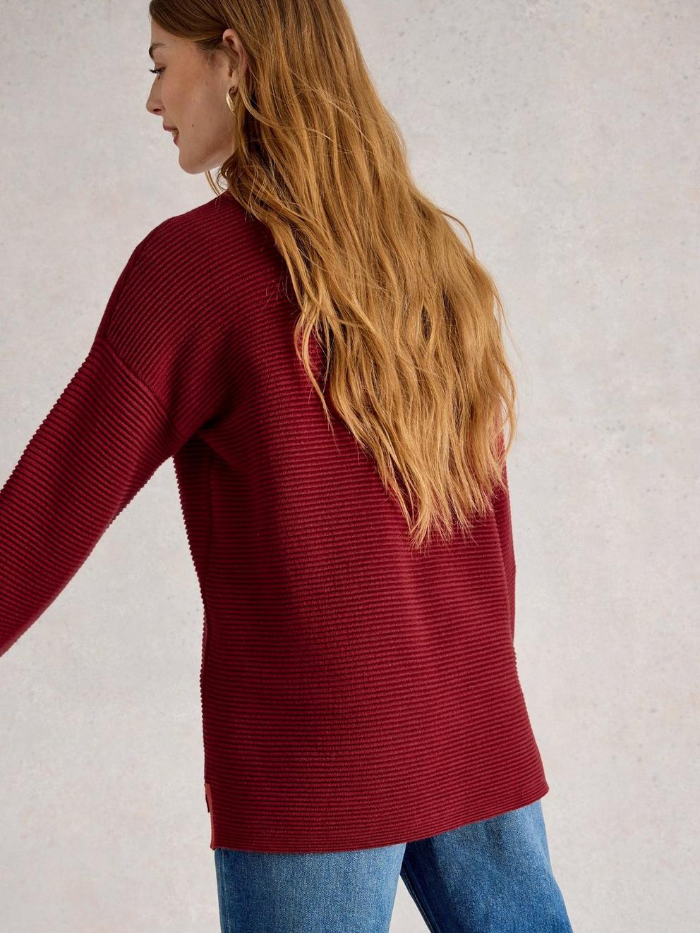 JANA LONG SLEEVE JUMPER in DEEP RED - MODEL BACK