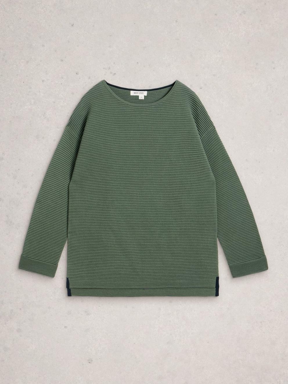 JANA LONG SLEEVE JUMPER in KHAKI GRN - FLAT FRONT