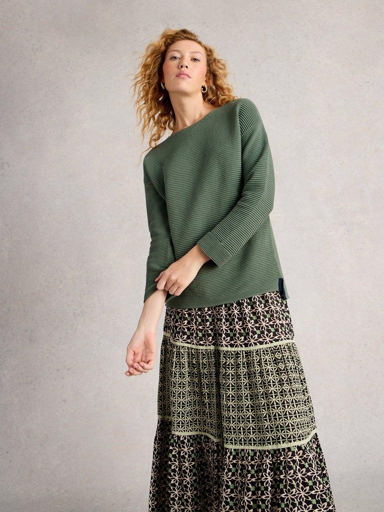 JANA LONG SLEEVE JUMPER in KHAKI GRN - MODEL DETAIL