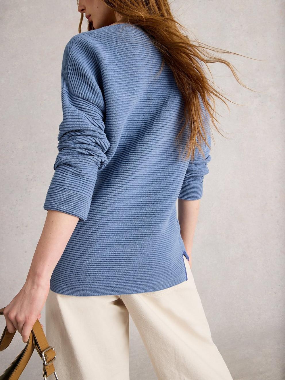 JANA LONG SLEEVE JUMPER in MID BLUE - MODEL BACK
