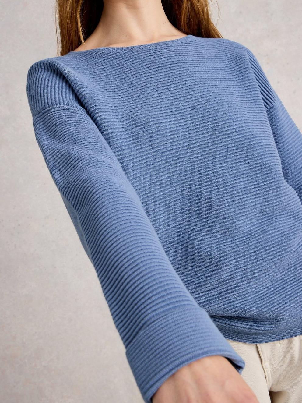 JANA LONG SLEEVE JUMPER in MID BLUE - MODEL DETAIL