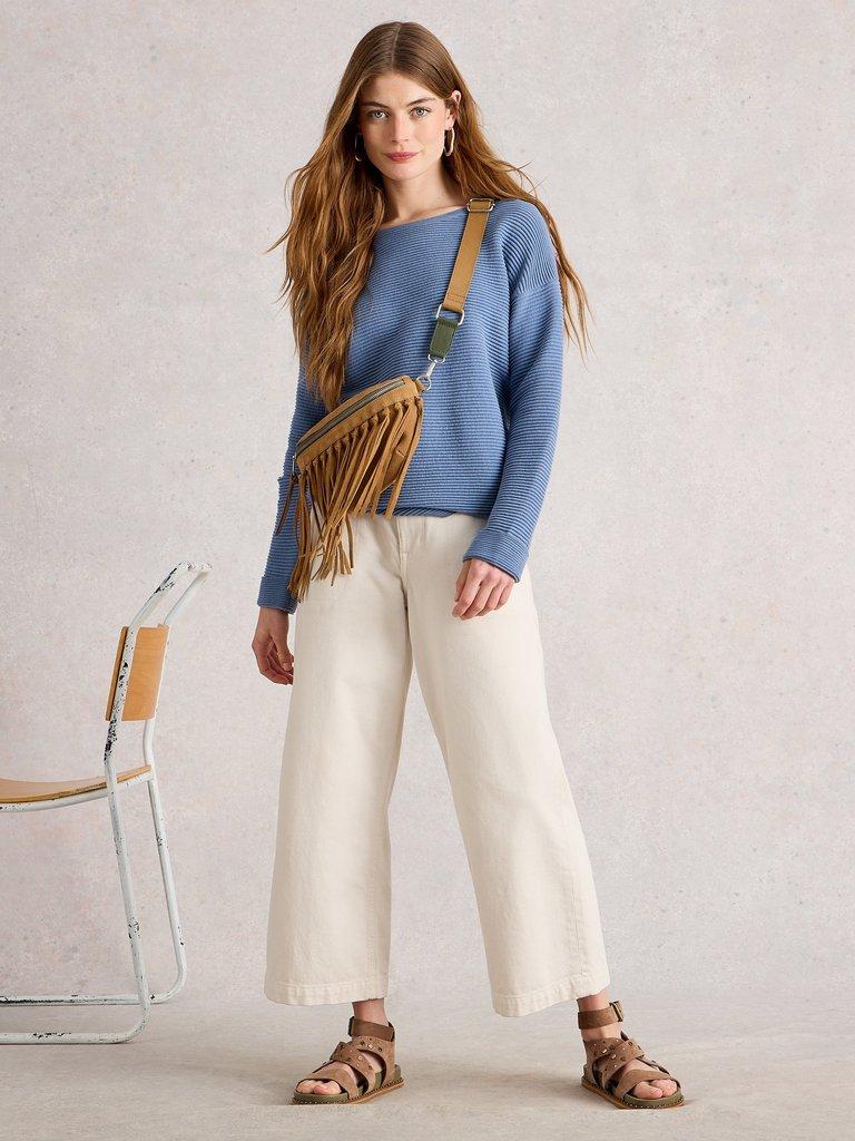 JANA LONG SLEEVE JUMPER in MID BLUE - MODEL FRONT