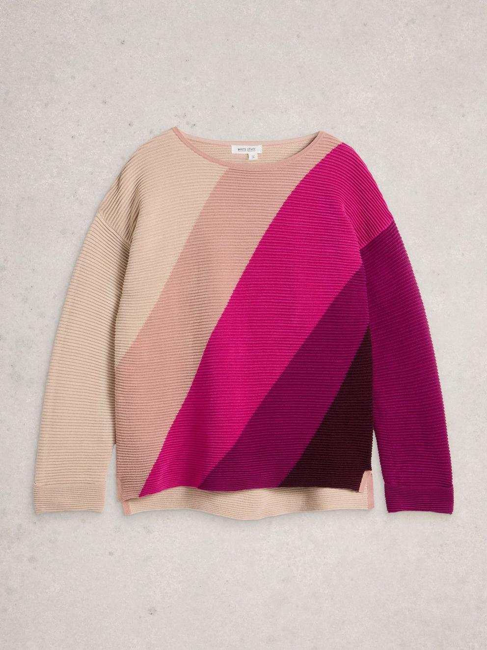 JANA COL BLOCK JUMPER in PURPLE MLT - FLAT FRONT