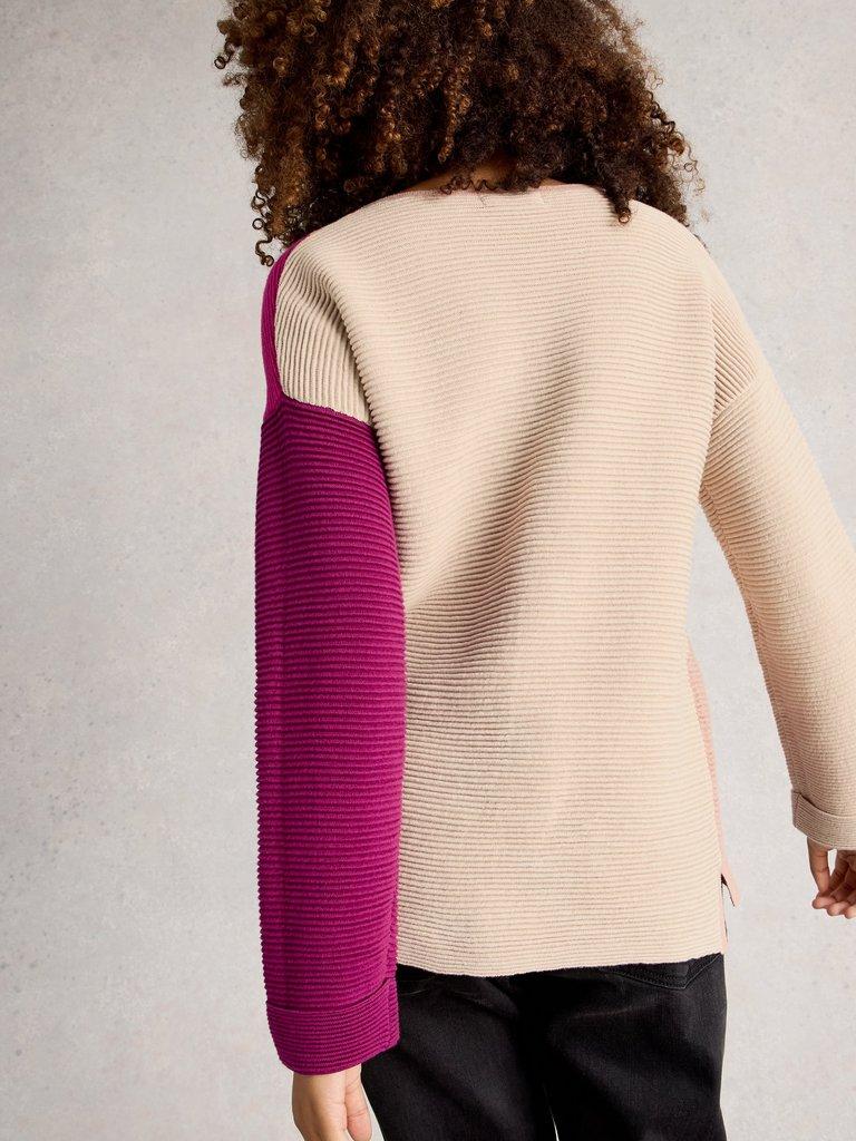 JANA COL BLOCK JUMPER in PURPLE MLT - MODEL BACK