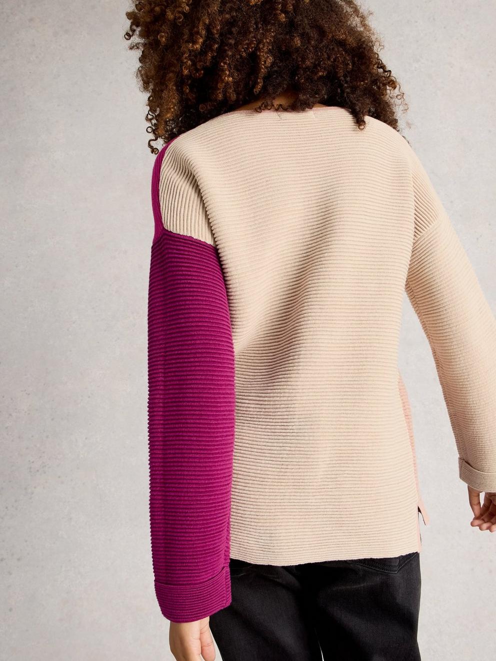JANA COL BLOCK JUMPER in PURPLE MLT - MODEL BACK
