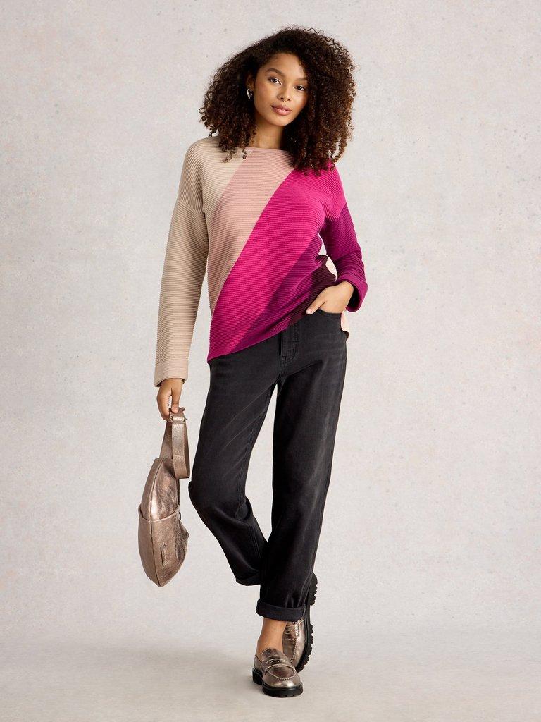 JANA COL BLOCK JUMPER in PURPLE MLT - MODEL FRONT