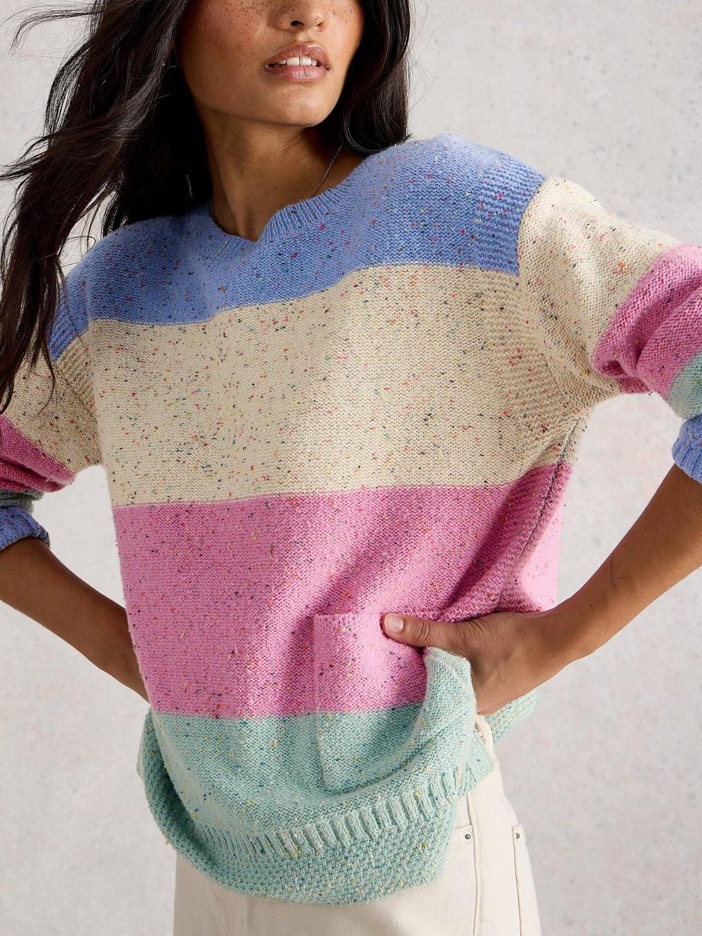 VICTORIA STRIPED JUMPER in NAT MLT - MODEL DETAIL