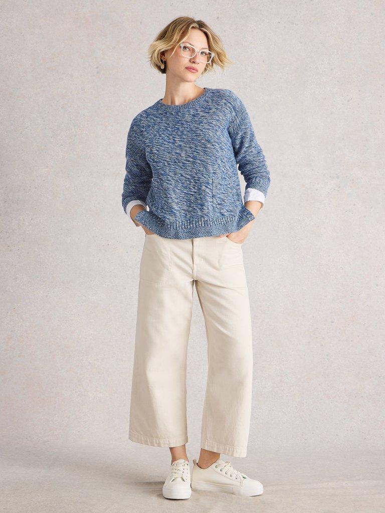 VICTORIA JUMPER in BLUE MLT - MODEL FRONT