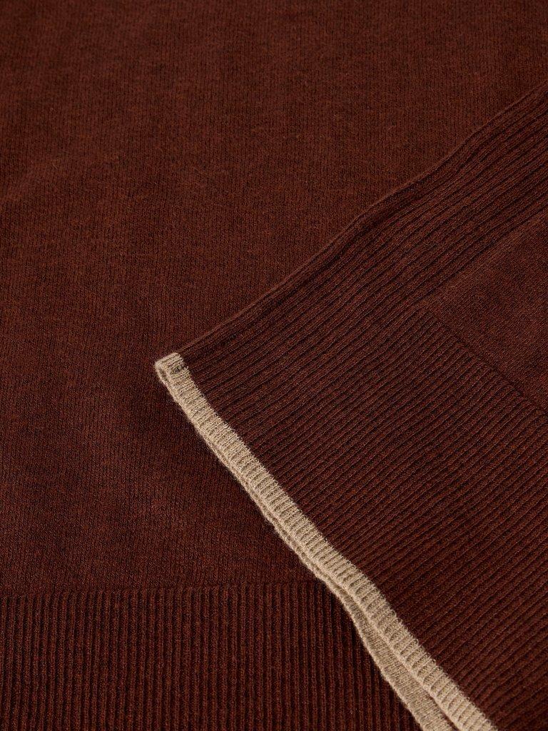 KATIE CREW NECK JUMPER in DK BROWN - FLAT DETAIL