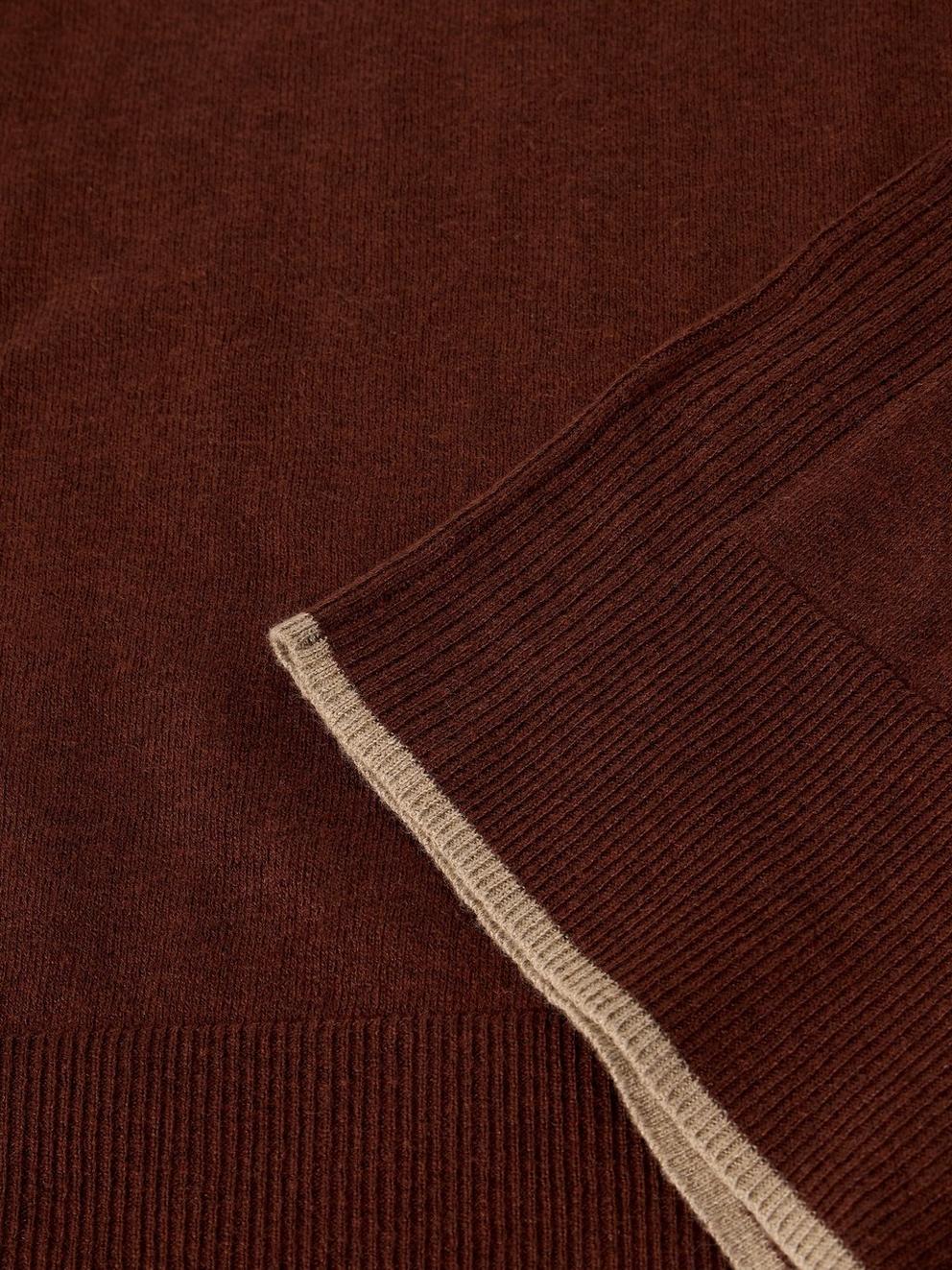KATIE CREW NECK JUMPER in DK BROWN - FLAT DETAIL