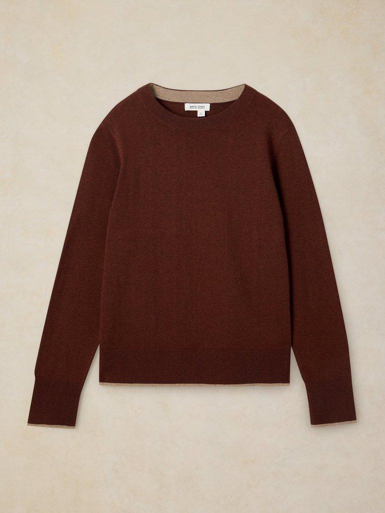 KATIE CREW NECK JUMPER in DK BROWN - FLAT FRONT