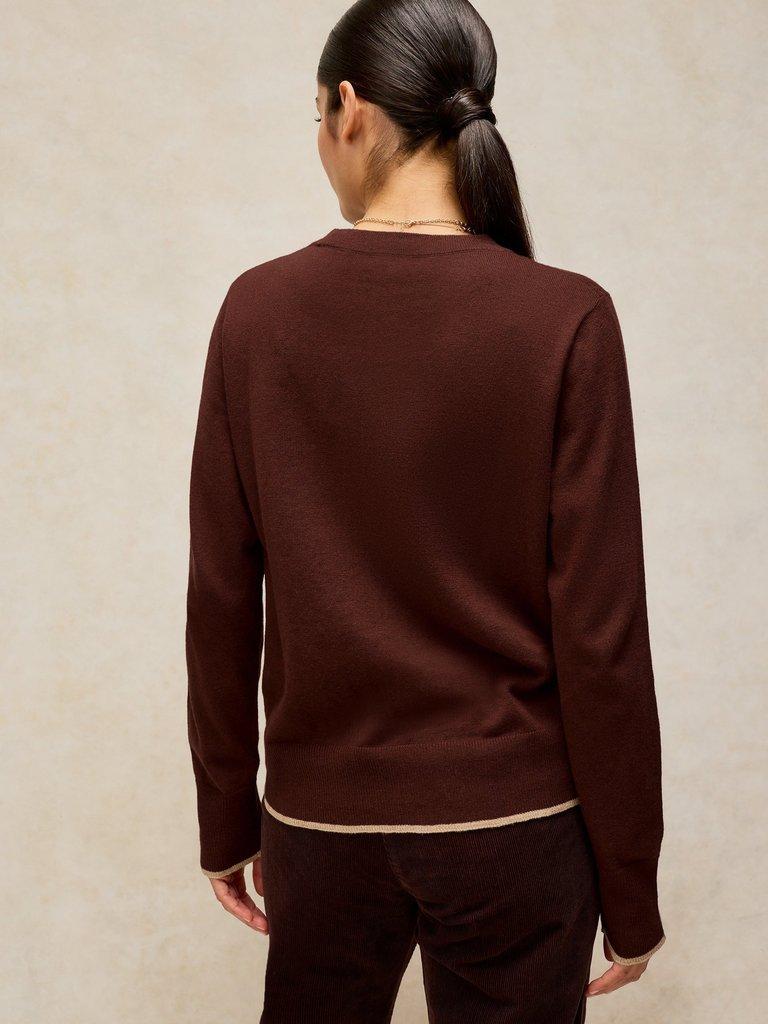 KATIE CREW NECK JUMPER in DK BROWN - MODEL BACK