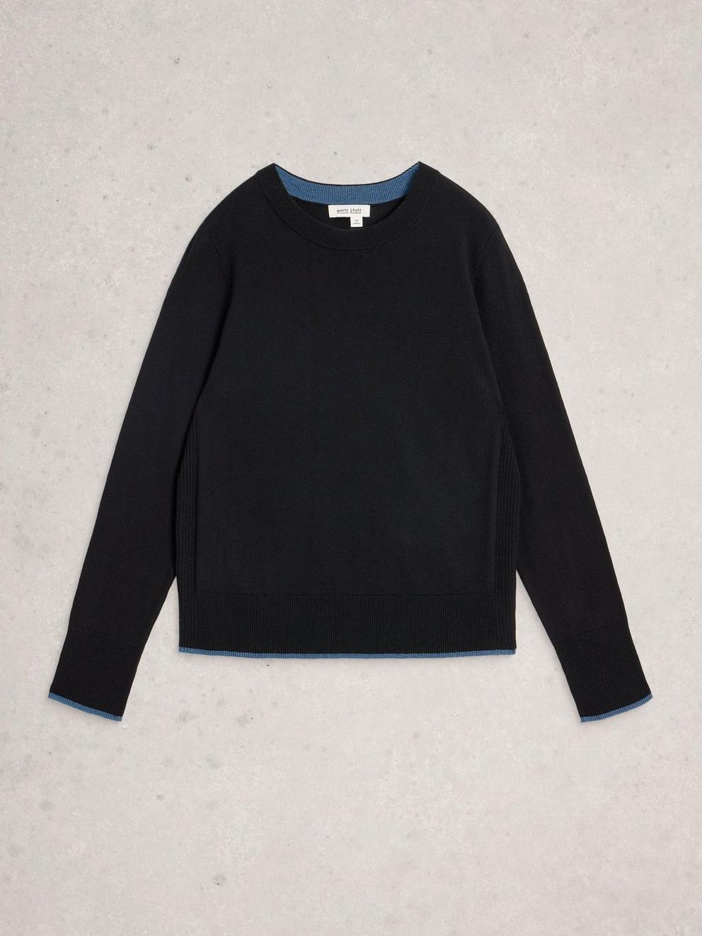 KATIE CREW NECK JUMPER in PURE BLK - FLAT FRONT