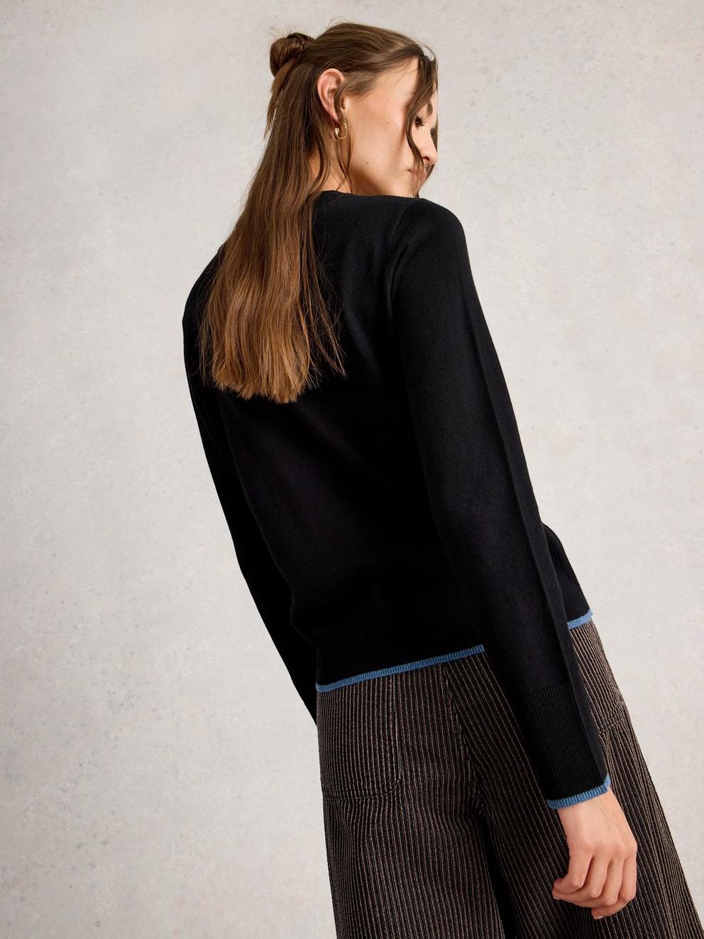 KATIE CREW NECK JUMPER in PURE BLK - MODEL BACK