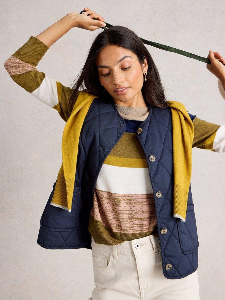 KATIE STRIPE JUMPER in GREEN MLT - MODEL DETAIL