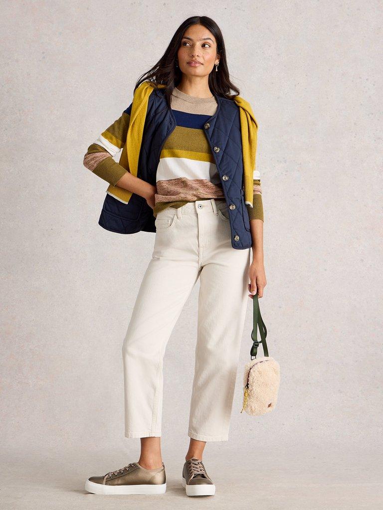 KATIE STRIPE JUMPER in GREEN MLT - MODEL FRONT