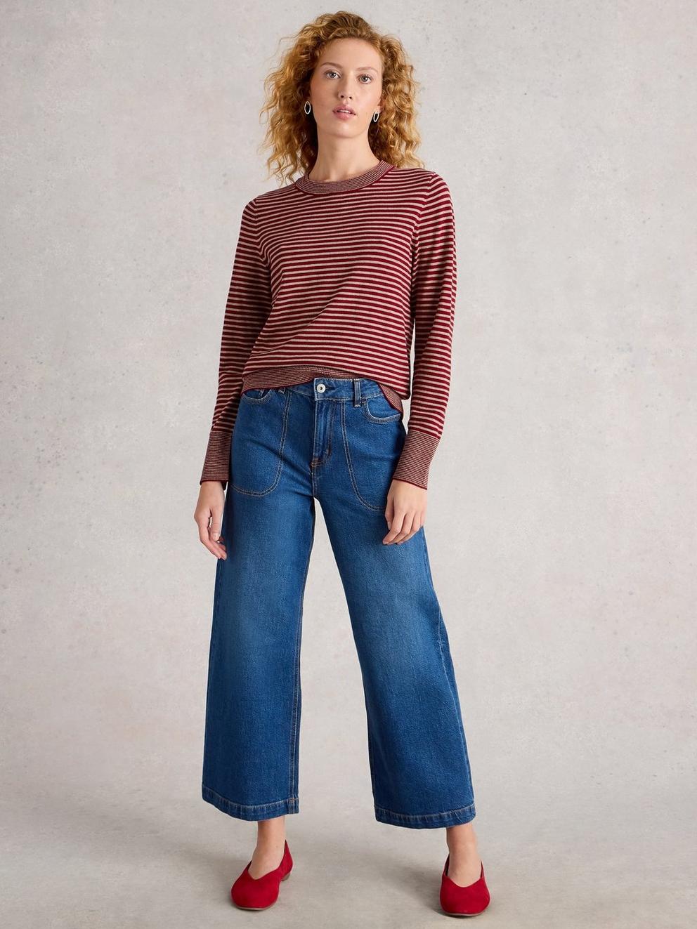 KATIE STRIPE JUMPER in RED MLT - MODEL FRONT