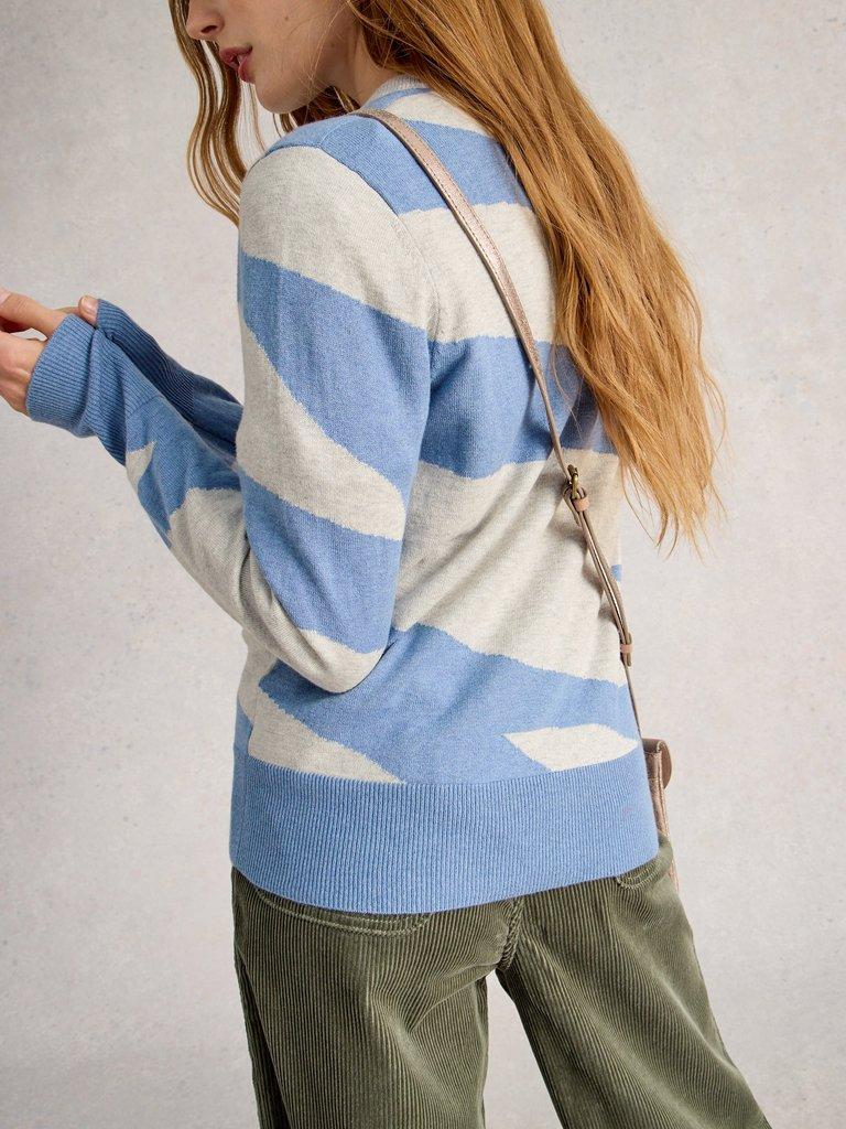 KATIE ABSTRACT JUMPER in BLUE MLT - MODEL BACK